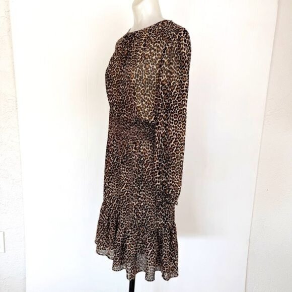 J. Crew Leopard Ruffle Neck Long Sleeve Peasant Midi Dress Medium - Picture 4 of 10